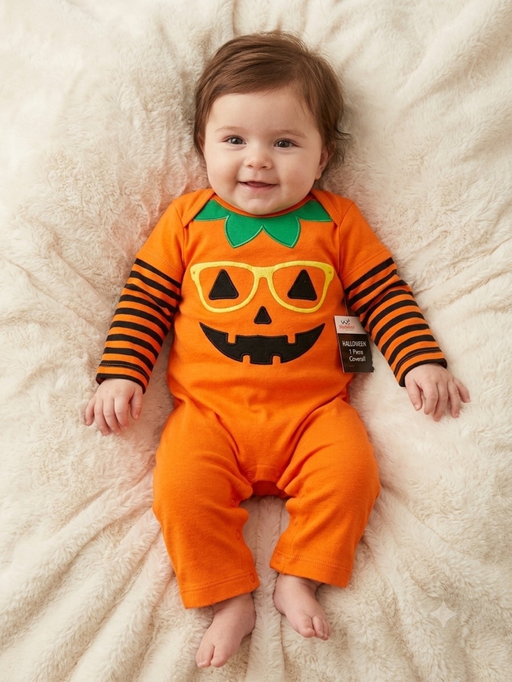 Baby Pumpkin Face Halloween Coverall  Size 3-6M.          C 3